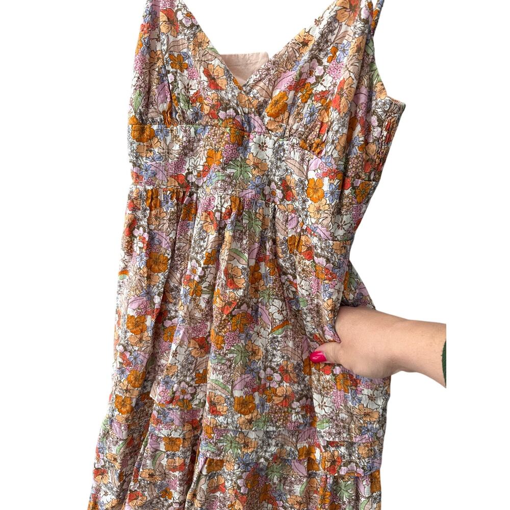Anthropologie Maeve V Neck Spaghetti Straps Floral Open Back Orange Dress Size 2 - Picture 6 of 10